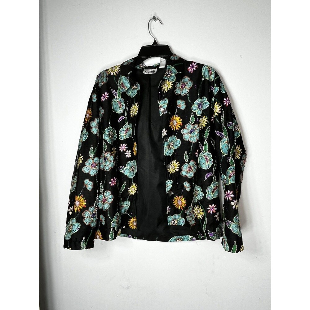 Chico's Jacket Womens s 0 Medium Multicolor Silk Floral Beaded Embroidered Boho